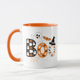 Süßer BOO-Schriftzug Geist und Kürbis Halloween Tasse