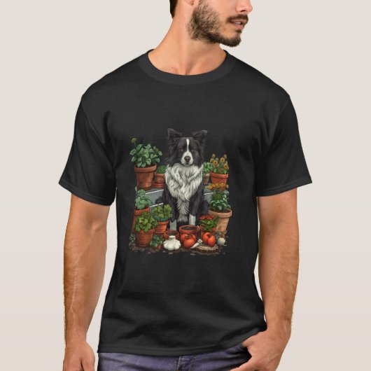 Süßer Border Collie Hund Gärtnern Blume Gemüse T-Shirt (Vorderseite)