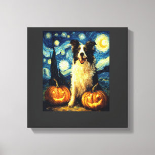 Süßer Border Collie Hund Halloween Jack O Lantern Leinwanddruck
