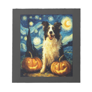 Süßer Border Collie Hund Halloween Jack O Lantern Notizblock