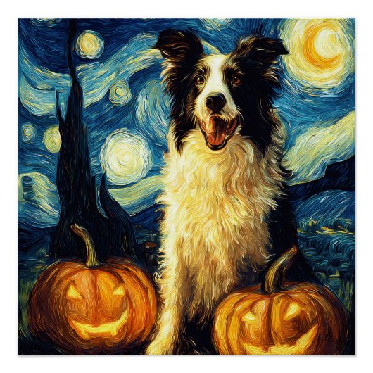 Süßer Border Collie Hund Halloween Jack O Lantern Poster (Vorderseite)