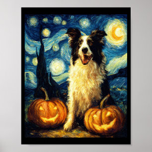 Süßer Border Collie Hund Halloween Jack O Lantern Poster