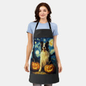Süßer Border Collie Hund Halloween Jack O Lantern Schürze (Getragen)
