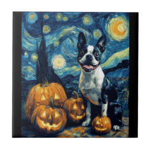 Süßer Boston Terrier Hund Halloween Jack O Lantern Fliese