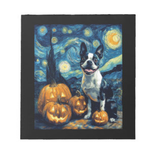 Süßer Boston Terrier Hund Halloween Jack O Lantern Notizblock