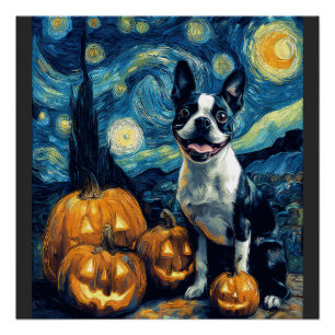 Süßer Boston Terrier Hund Halloween Jack O Lantern Poster