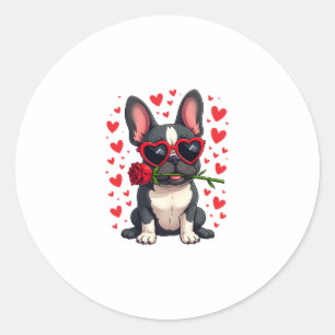 Süßer Boston Terrier in Brille Rose Valentinstag Runder Aufkleber