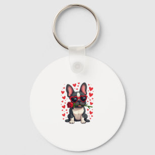Süßer Boston Terrier in Brille Rose Valentinstag Schlüsselanhänger