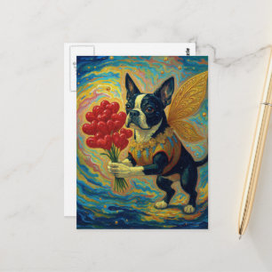 Süßer Boston Terrier mit Herzen Postkarte