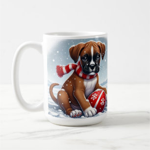Süßer Boxerwelpe in schneelandschaft Kaffeetasse