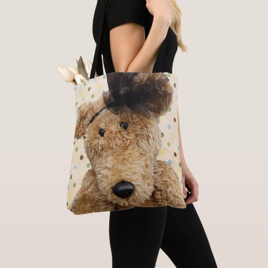 Süßer brauner Bär auf Jute Tasche (Von Nahem)
