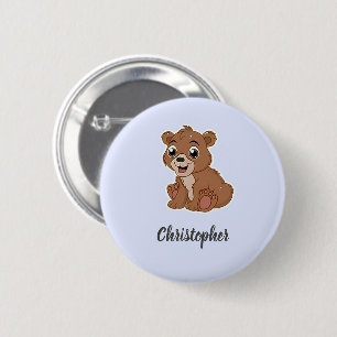 Süßer brauner Bär blau Button