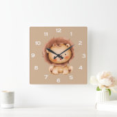 Süßer Brauner Löwe  Quadratische Wanduhr (Zuhause)