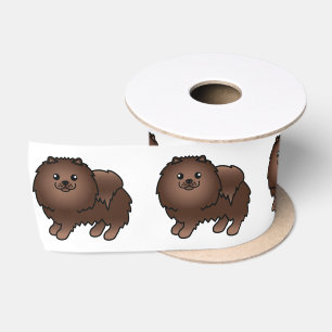 Süßer brauner Pomeranian Cartoon Hund Satinband