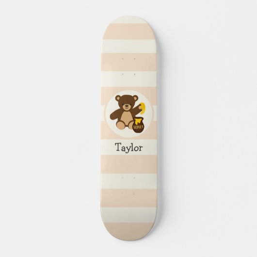 Süßer brauner Teddybär mit gelbem Honig Skateboard (Vorne)