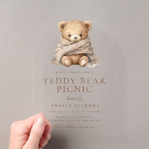 Süßer brauner Teddybär Picknick Spieltermin Acryleinladungen