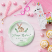 Süßer brauner Wasserfarb-Hase mit Grün Oster Pappteller (Party)