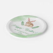 Süßer brauner Wasserfarb-Hase mit Grün Oster Pappteller (Schrägansicht)