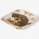 Süßer brauner Welpe Floral Pappteller (Gewinkelt)