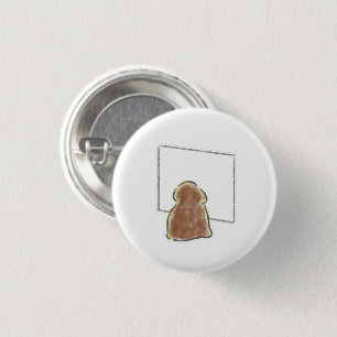 Süßer brauner Welpe wartet am Fenster Geschenk Button