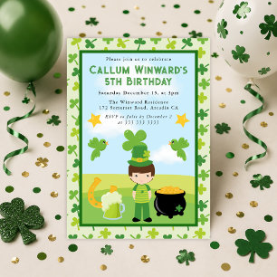 Süßer braunhaariger Junge St. Patrick's Kindergebu Einladung