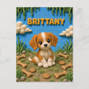 Süßer Brittany-Spaniel-Welpe, Babyhund Postkarte