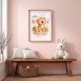 Süßer brüllender Baby-Löwe-Nursery-Raum Kinder Poster