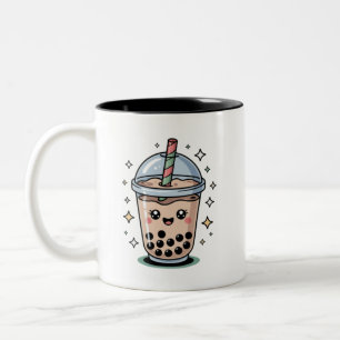 Süßer Bubble Tea Cute Trinkdesign Zweifarbige Tasse