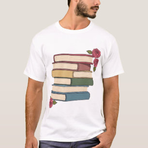 Süßer Bücherstapel mit Rosen T-Shirt