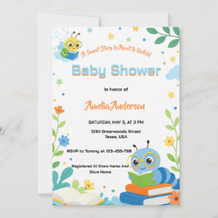 Süßer Bücherwurm Hübsche Raupe Baby Shower Einladung