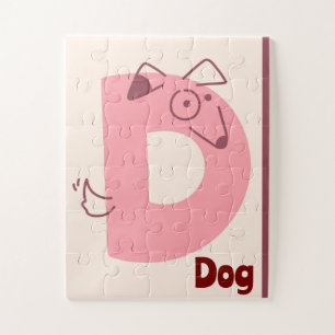 Süßer Buchstabe "D" Hund Alphabet Kunst Druck Puzzle