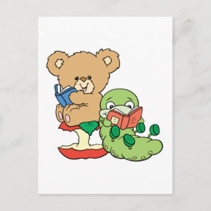 Süßer Buchwurm und lesender Bär Postkarte