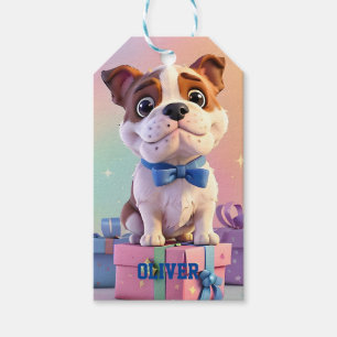 Süßer Bulldoggen-Welpe Pastellfarben und Geschenke Geschenkanhänger