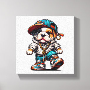 Süßer Bulldoggen-Welpe Streetwear Cartoon-Hund Leinwanddruck