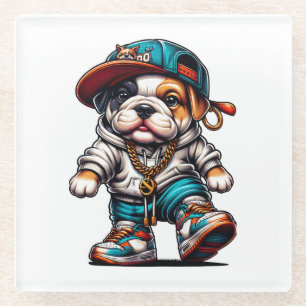 Süßer Bulldoggen-Welpen Streetwear Cartoon-Hund Glasuntersetzer