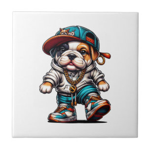 Süßer Bulldoggen-Welpen Streetwear Erinnerungsstüc Fliese
