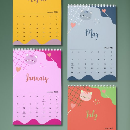 Süßer bunter Katzenkalender 2026 Kalender