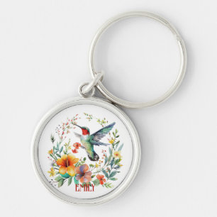 Süßer bunter Kolibri und Blumen Schlüsselanhänger