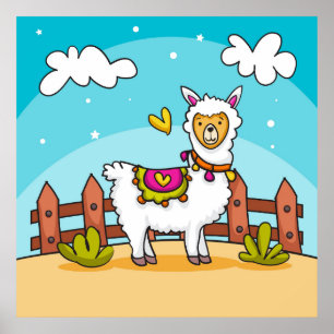 Süßer, bunter Lama Poster