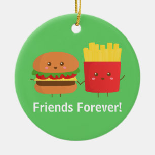 Süßer Burger und Pommes, Freunde für immer Keramik Ornament