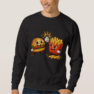 Süßer Burger und Pommes High Five Kawaii Kunst Sweatshirt