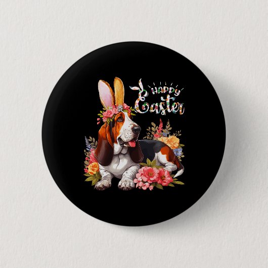Süßer Bysset-Hund mit Hasenohren und Blumen Button (Vorderseite)