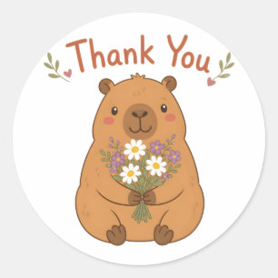Süßer Capybara-Danke-Wildblumen-Aufkleber Runder Aufkleber