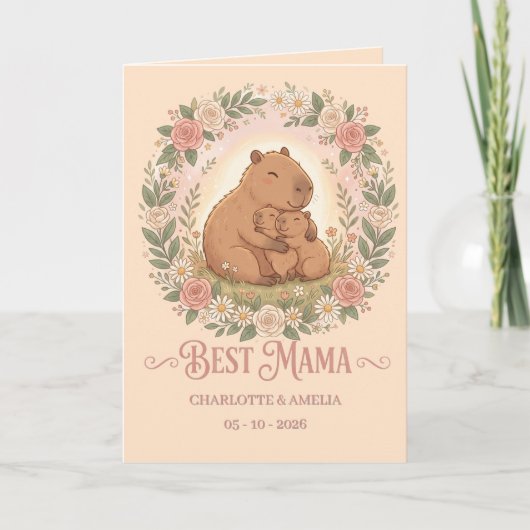 Süßer Capybara-Muttertags-Blumenkranz Karte (Vorderseite)