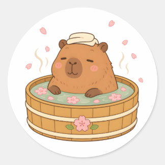 Süßer Capybara Sakura Onsen Kirschblüten Aufkleber
