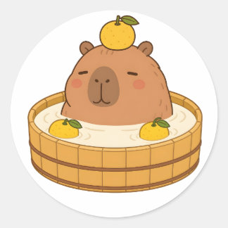Süßer Capybara-Yuzu-Bad-Onsen-Kawaii-Aufkleber Runder Aufkleber