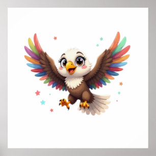 Süßer Cartoon-Adler im Flug – Freundliche Vektorgr Poster
