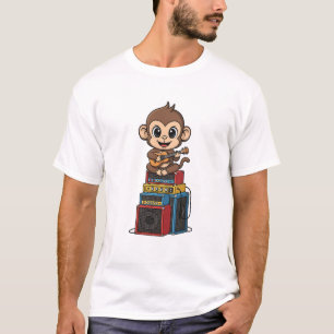 Süßer Cartoon-Affe-Musiker spielt Ukulele T-Shirt