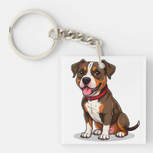 Süßer Cartoon Amerikanischer Pit Bull Hund Schlüsselanhänger