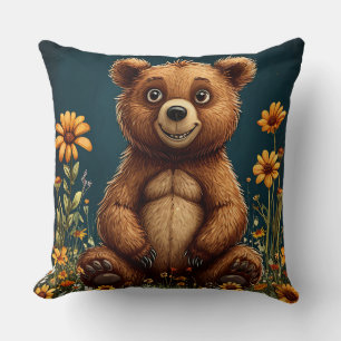 Süßer Cartoon-Bär sitzt glücklich Kissen